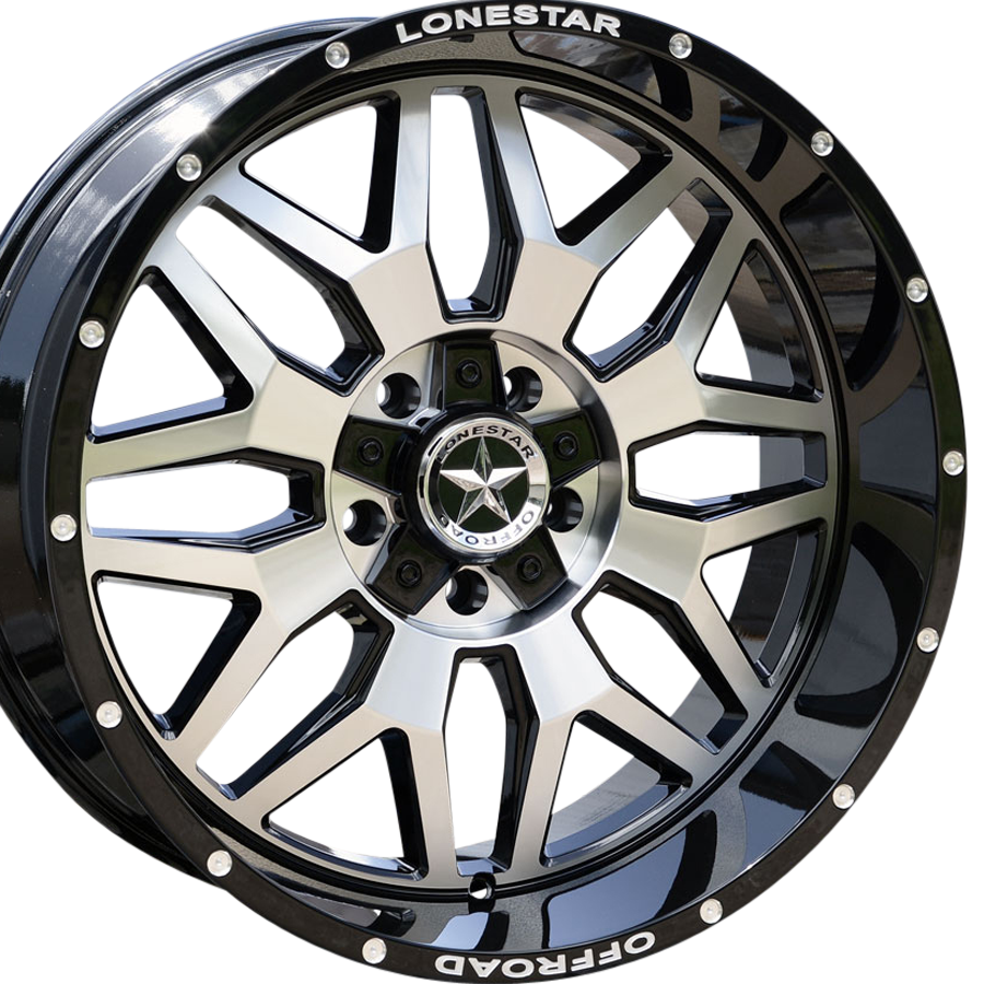 22x10 Gloss Black & Mirror Face Lonestar Renegade Wheels (4), 5x5.5(139.7mm) & 5x150mm, -25mm Offset