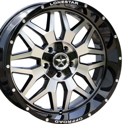 22x10 Gloss Black & Mirror Face Lonestar Renegade Wheels (4), 5x5.5(139.7mm) & 5x150mm, -25mm Offset