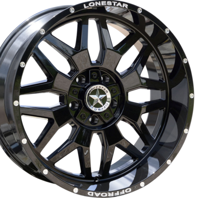 22x10 Gloss Black Lonestar Renegade Wheels (4), 5x5.5(139.7mm) & 5x150mm, -25mm Offset