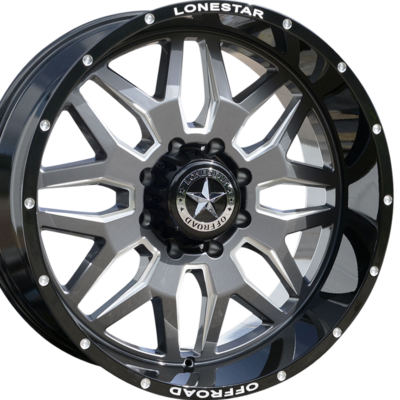 22x10 Gloss Black, Gunmetal Face & Milled Lonestar Renegade Wheels (4), 8x6.5(165.1mm), -25mm Offset
