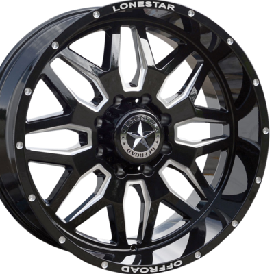 22x10 Gloss Black & Milled Lonestar Renegade Wheels (4), 8x6.5(8x165.1mm), -25mm Offset