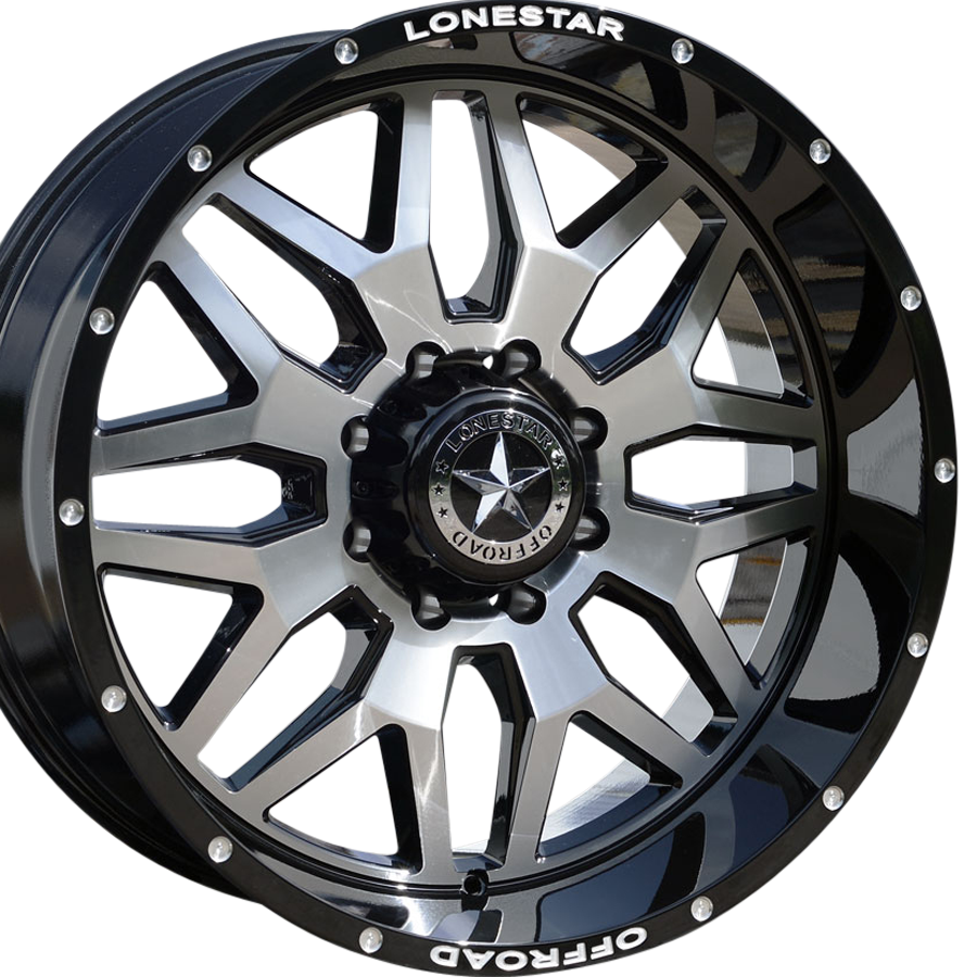22x10 Gloss Black & Mirror Face Lonestar Renegade Wheels (4), 8x6.5(165.1mm), -25mm Offset