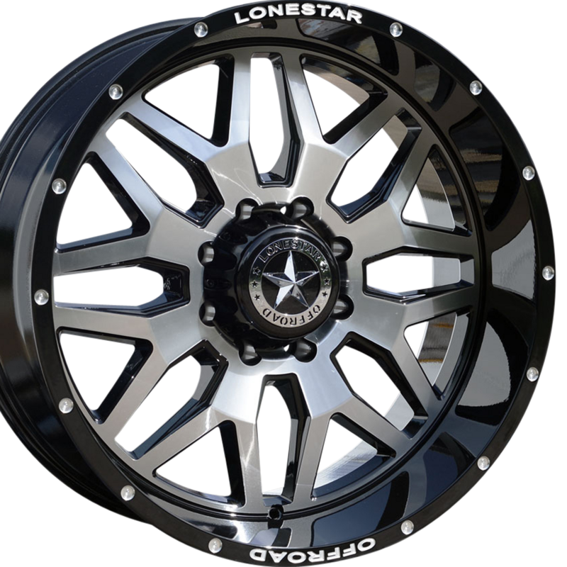 22x10 Gloss Black & Mirror Face Lonestar Renegade Wheels (4), 8x6.5(165.1mm), -25mm Offset