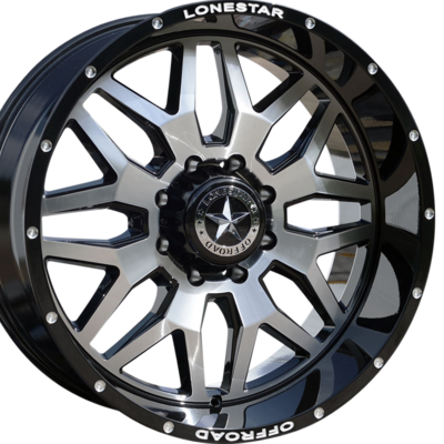 22x10 Gloss Black & Mirror Face Lonestar Renegade Wheels (4), 8x6.5(165.1mm), -25mm Offset