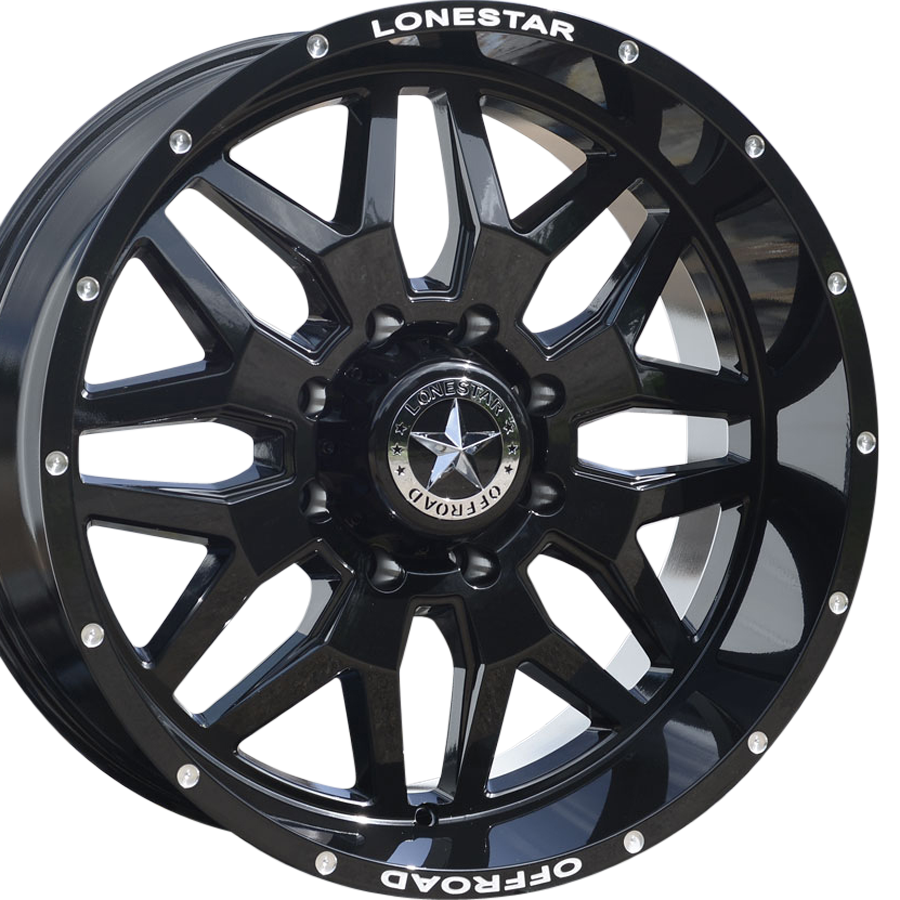 22x10 Gloss Black Lonestar Renegade Wheels (4), 8x6.5(165.1mm), -25mm Offset