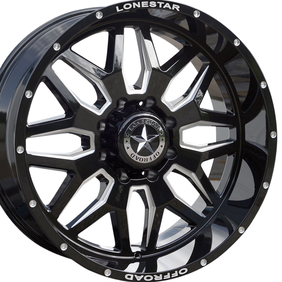 22x10 Gloss Black & Milled Lonestar Renegade Wheels (4), 8x180mm, -25mm Offset