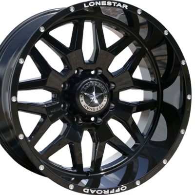 22x12 Gloss Black Lonestar Renegade Wheels (4), 8x6.5(165.1mm), -44mm Offset