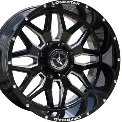 22x12 Gloss Black & Milled Lonestar Renegade Wheels (4), 8x170mm, -44mm Offset