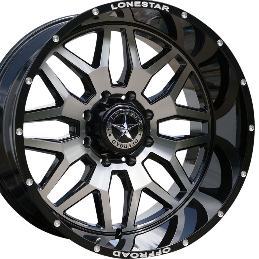 22x12 Gloss Black & Mirror Face Lonestar Renegade Wheels (4), 8x6.5(165.1mm), -44mm Offset