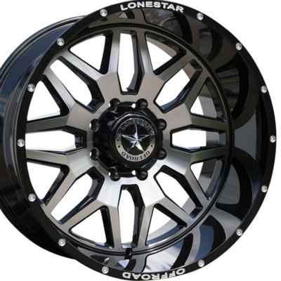 22x12 Gloss Black & Mirror Face Lonestar Renegade Wheels (4), 8x6.5(165.1mm), -44mm Offset
