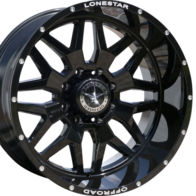 22x12 Gloss Black Lonestar Renegade Wheels (4), 8x170mm, -44mm Offset