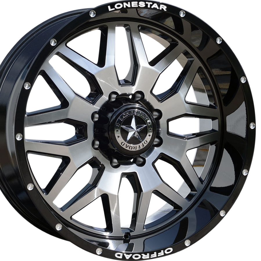 20x10 Gloss Black & Mirror Face Lonestar Renegade Wheels (4), 8x180mm, -25mm Offset