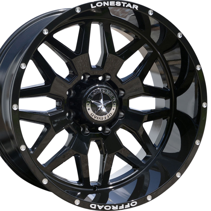 22x12 Gloss Black Lonestar Renegade Wheels (4), 8x180mm, -44mm Offset
