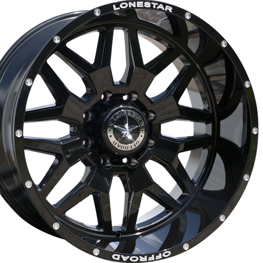 22x12 Gloss Black Lonestar Renegade Wheels (4), 8x180mm, -44mm Offset 22x12 Gloss Black Lonestar Renegade Wheels (4), 8x180mm, -44mm Offset