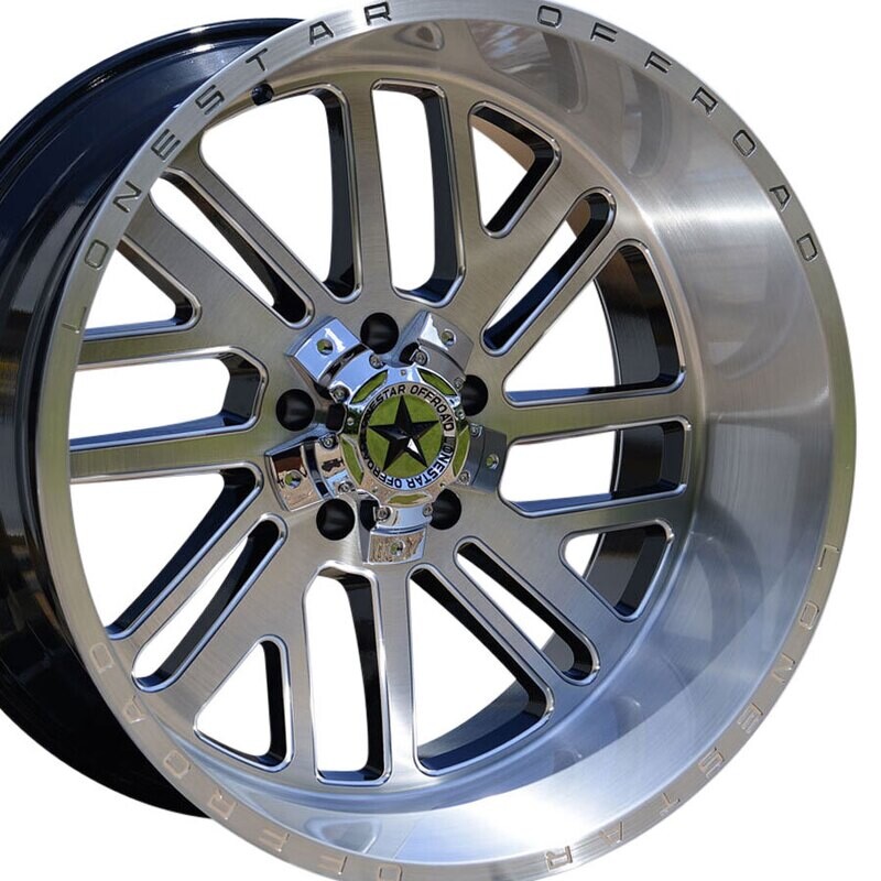 22x12 Brushed & Milled Lonestar Tomahawk Wheels (4), 5x5.5(139.7mm) & 5x5(127mm), -44mm Offset
