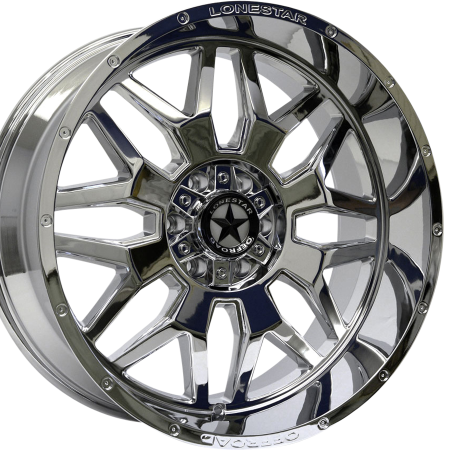 22x10 Chrome Lonestar Renegade Wheels (4), 6x5.5(139.7mm) & 6x135mm, -25mm Offset 22x10 Chrome Lonestar Renegade Wheels (4), 6x5.5(139.7mm) & 6x135mm, -25mm Offset