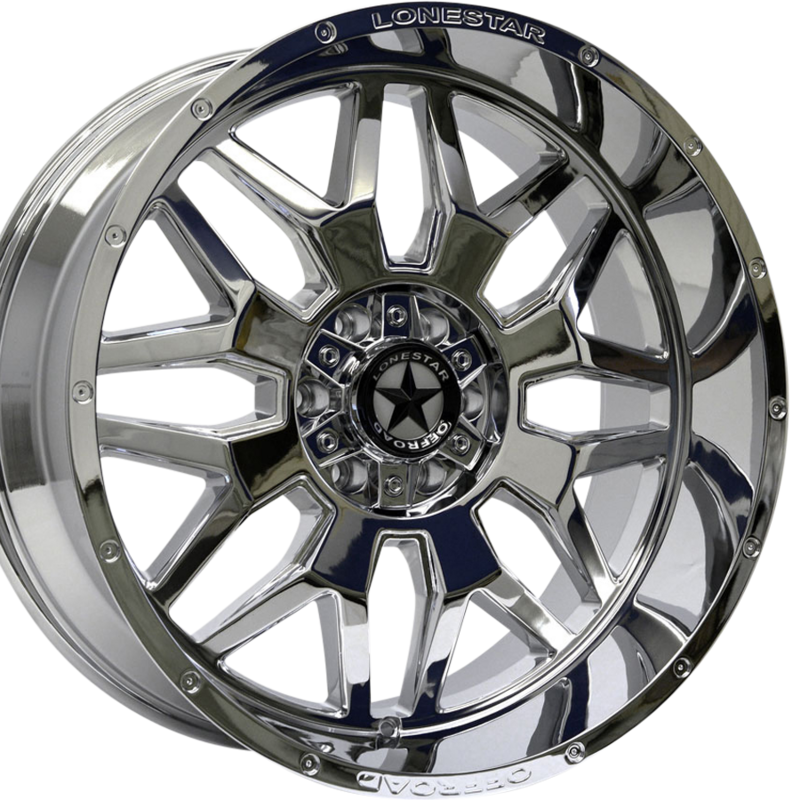 22x10 Chrome Lonestar Renegade Wheels (4), 6x5.5(139.7mm) & 6x135mm, -25mm Offset