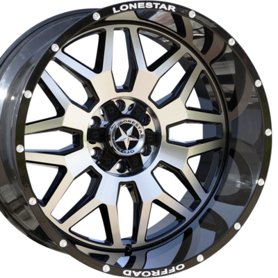 22x12 Gloss Black & Mirror Face Lonestar Renegade Wheels (4), 6x5.5(139.7mm) & 6x135mm, -44mm Offset
