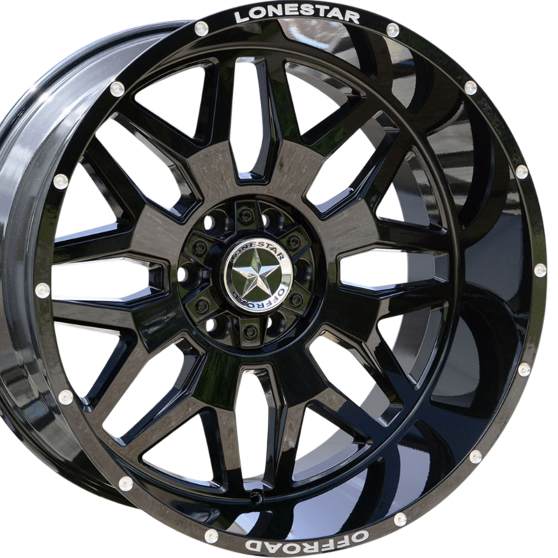 22x12 Gloss Black Lonestar Renegade Wheels (4), 6x5.5(139.7mm) & 6x135mm, -44mm Offset