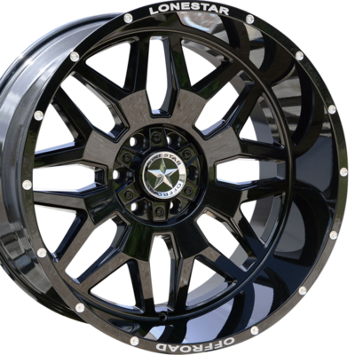 22x12 Gloss Black Lonestar Renegade Wheels (4), 6x5.5(139.7mm) & 6x135mm, -44mm Offset