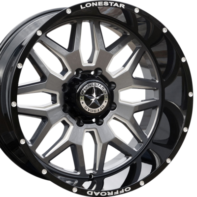 22x12 Gloss Black, Gunmetal Face & Milled Lonestar Renegade Wheels (4), 8x170mm, -44mm Offset