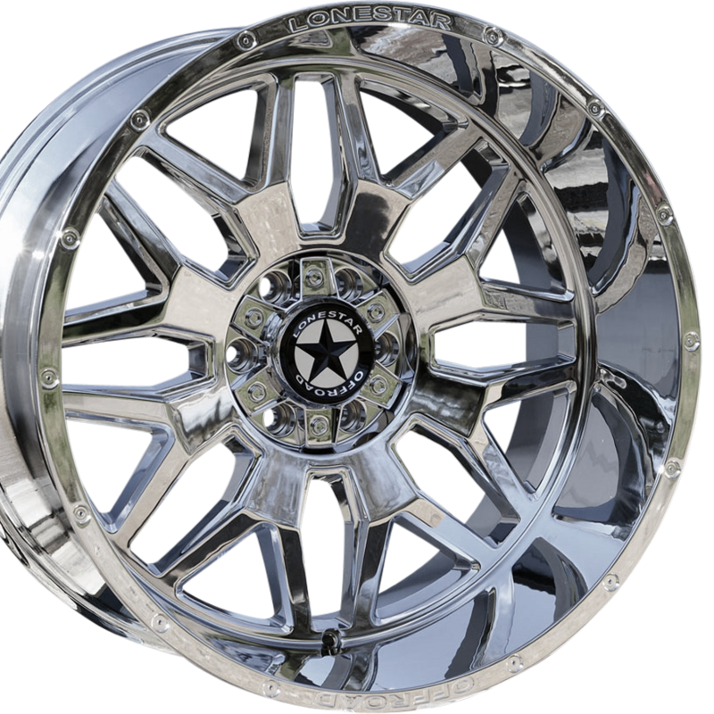22x12 Chrome Lonestar Renegade Wheels (4), 6x5.5(139.7mm) & 6x135mm, -44mm Offset