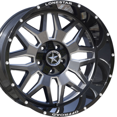 22x12 Gloss Black, Gunmetal Face & Milled Lonestar Renegade Wheels (4), 5x5.5(139.7mm) & 5x150mm, -44mm Offset