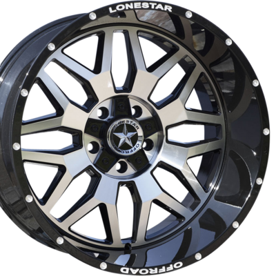 22x12 Gloss Black & Mirror Face Lonestar Renegade Wheels (4), 5x5.5(139.7mm) & 5x150mm, -44mm Offset