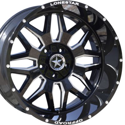 22x12 Gloss Black & Milled Lonestar Renegade Wheels (4), 5x5.5(139.7mm) & 5x150mm, -44mm Offset