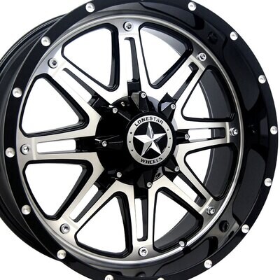 20x9 Gloss Black & Mirror Face Lonestar Outlaw Wheels (4), 5x5(127mm) & 5x4.5(114.3mm), 0mm Offset