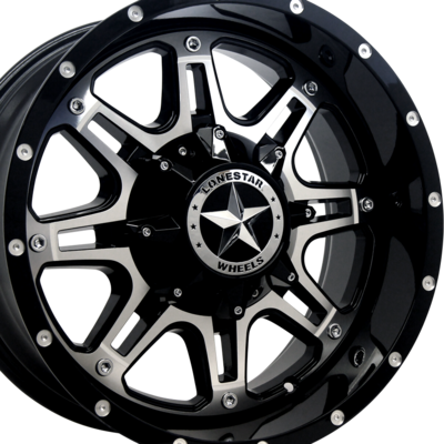 18x9 Gloss Black & Mirror Face Lonestar Outlaw Wheels (4), 8x170mm, 0mm Offset
