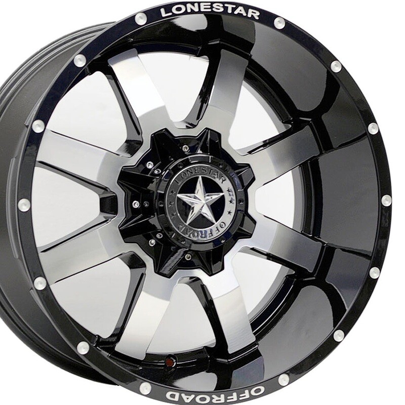 20x10 Gloss Black & Mirror Face Lonestar Gunslinger Wheels (4), 8x6.5(165.1mm), -25mm Offset