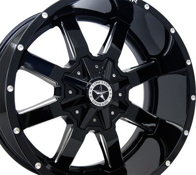 20x10 Gloss Black & Milled Lonestar Gunslinger Wheels (4), 5x5.5(139.7mm) & 5x150mm, -12mm Offset
