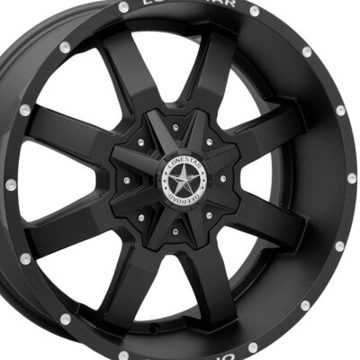 20x9 Matte Black Lonestar Gunslinger Wheels (4), 5x5.5(139.7mm) & 5x5(127mm), +18mm Offset