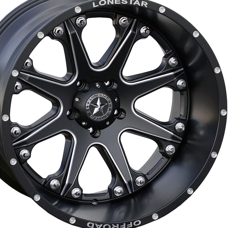 22x12 Matte Black and Milled Lonestar Bandit Wheels (4), 5x5.5(139.7mm), -44mm Offset