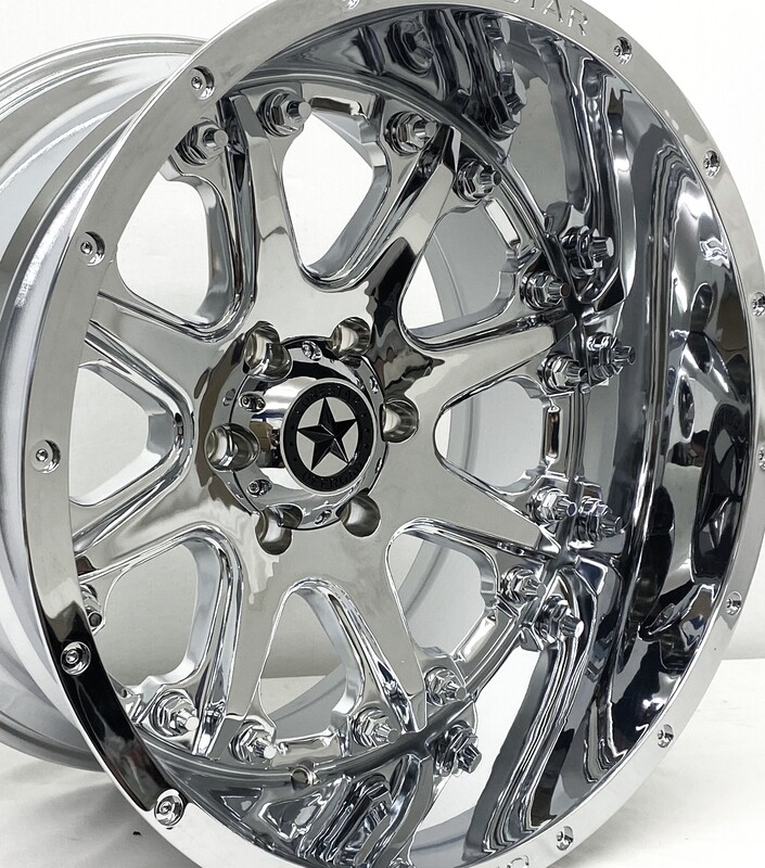 20x12 Chrome Lonestar Bandit Wheels (4), 6x5.5(139.7mm), -44mm Offset 20x12 Chrome Lonestar Bandit Wheels (4), 6x5.5(139.7mm), -44mm Offset