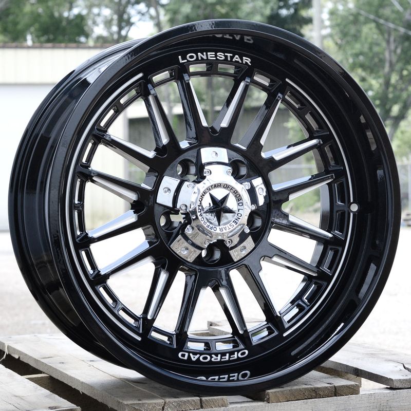 22x10 Gloss Black & Milled Lonestar Canyon Wheels (4), 5x5.5(139.7mm) & 5x150mm, -25mm Offset 22x10 Gloss Black & Milled Lonestar Canyon Wheels (4), 5x5.5(139.7mm) & 5x150mm, -25mm Offset