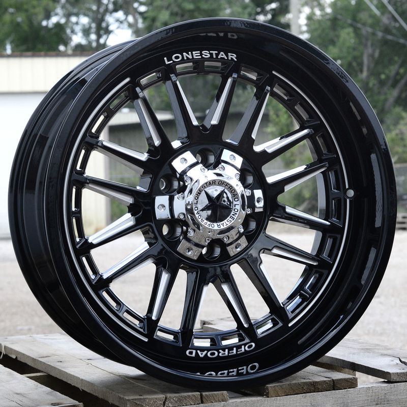 20x9.5 Gloss Black & Milled Lonestar Canyon Wheels (4), 6x135mm & 6x5.5 (139.7mm), -12mm Offset