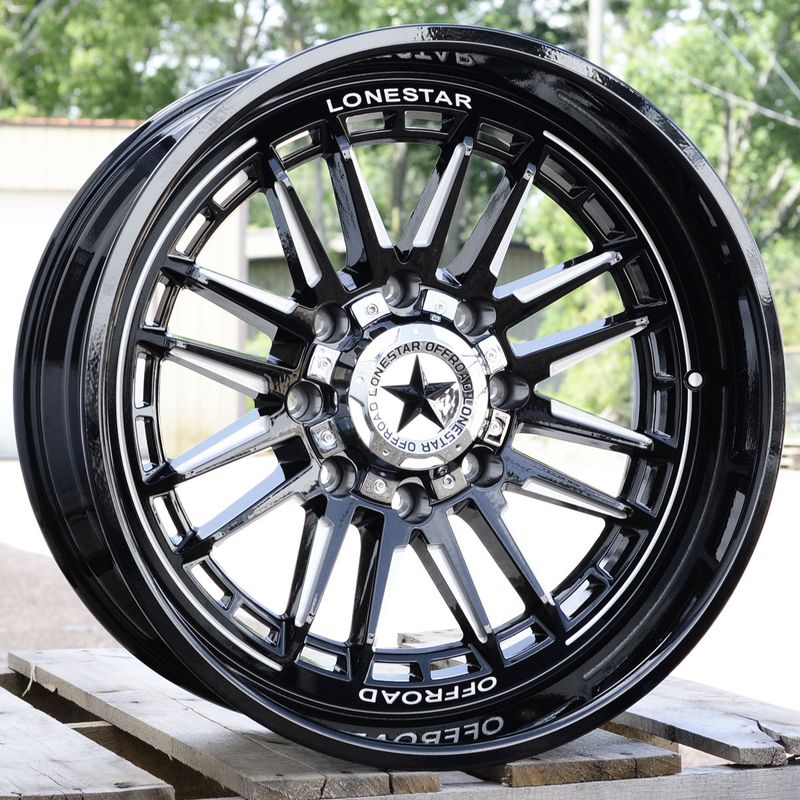 22x10 Gloss Black & Milled Lonestar Canyon Wheels (4), 8x180mm, -25mm Offset