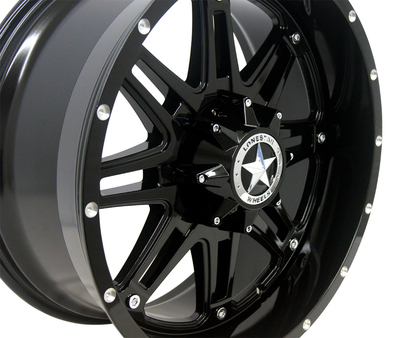 18x9 Gloss Black Lonestar Outlaw Wheels (4), 6x5.5(139.7mm), 0mm Offset