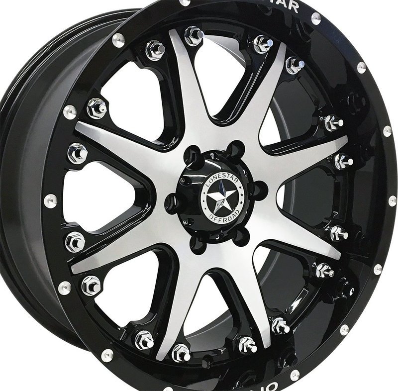 20x9 Gloss Black & Brushed Face Lonestar Bandit Wheels (4), 6x5.5(139.7mm), +13mm Offset