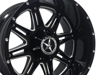 22x12 Gloss Black & Milled Lonestar Outlaw Wheels (4), 5x5.5(139.7mm) & 5x150mm, -44mm Offset