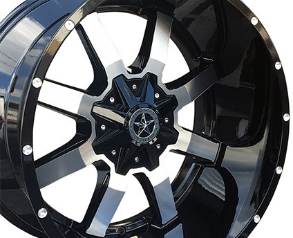 22x12 Gloss Black & Mirror Face Lonestar Gunslinger Wheels (4), 8x6.5(165.1mm), -44mm Offset