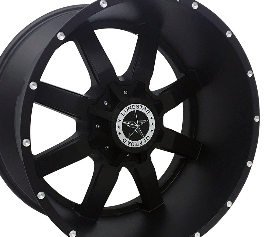 22x12 Matte Black Lonestar Gunslinger Wheels, (4) 5x5.5(139.7mm) & 5x150mm, -44mm Offset