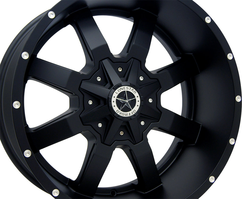 20x10 Matte Black Lonestar Gunslinger Wheels (4), 6x135mm & 6x5.5 (139.7mm) , -25mm Offset