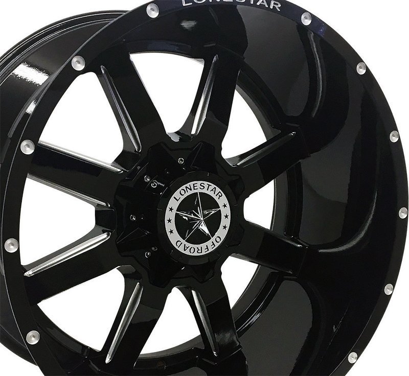 22x12 Gloss Black & Milled Lonestar Gunslinger Wheels (4), 8x6.5(165.1mm), -44mm Offset