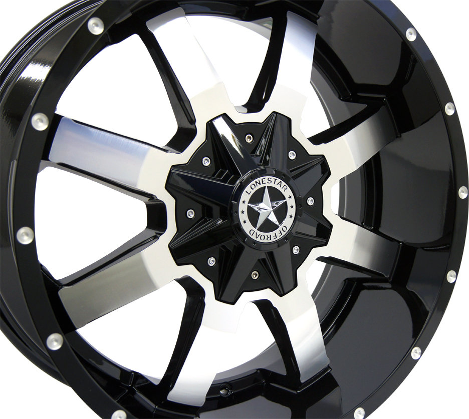 20x9 Gloss Black & Mirror Face Lonestar Gunslinger Wheels (4), 6x135mm & 6x5.5(139.7mm), 0mm Offset