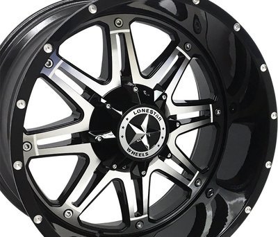 22x12 Gloss Black & Mirror Face Lonestar Outlaw Wheels (4), 8x6.5(165.1mm), -44mm Offset