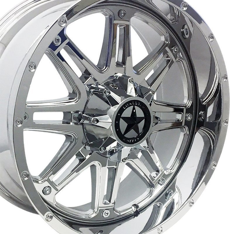 20x9 Chrome Lonestar Outlaw Wheels (4), 5x5.5(139.7mm) & 5x5(127mm), +0mm Offset