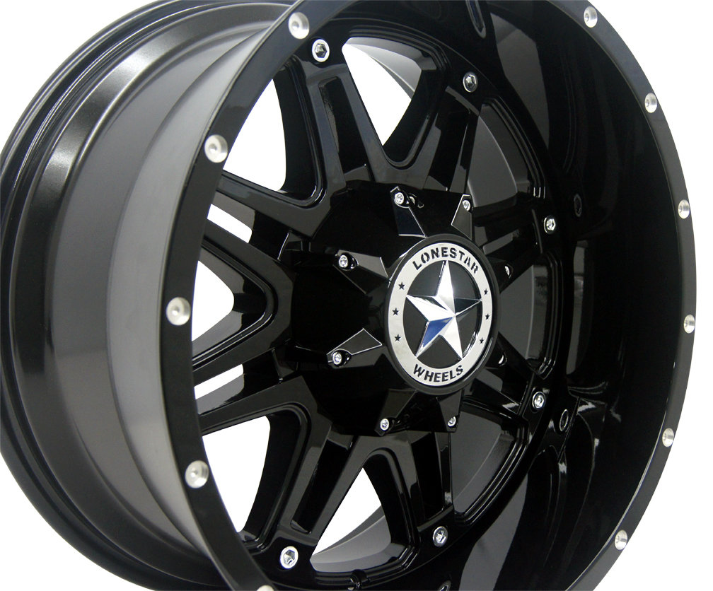 20x10 Gloss Black Lonestar Outlaw Wheels (4), 8x170mm, -25mm Offset